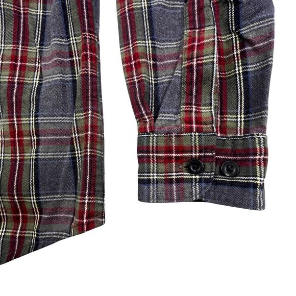 LL Bean Flannel Shirt Men M Gray Maroon Plaid Slightly Fitted Cotton Button Down - Picture 5 of 9